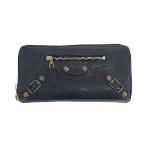 Balenciaga City Classic Continental Black Gold Hardware Leather Long Wallet